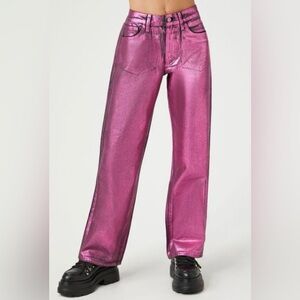 Forever 21 Metallic Foil Pink Black Straight Leg Jeans 26
